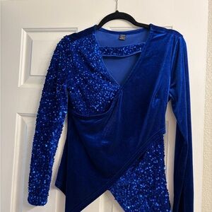 Asymmetrical Blue Sequin Velvet Top